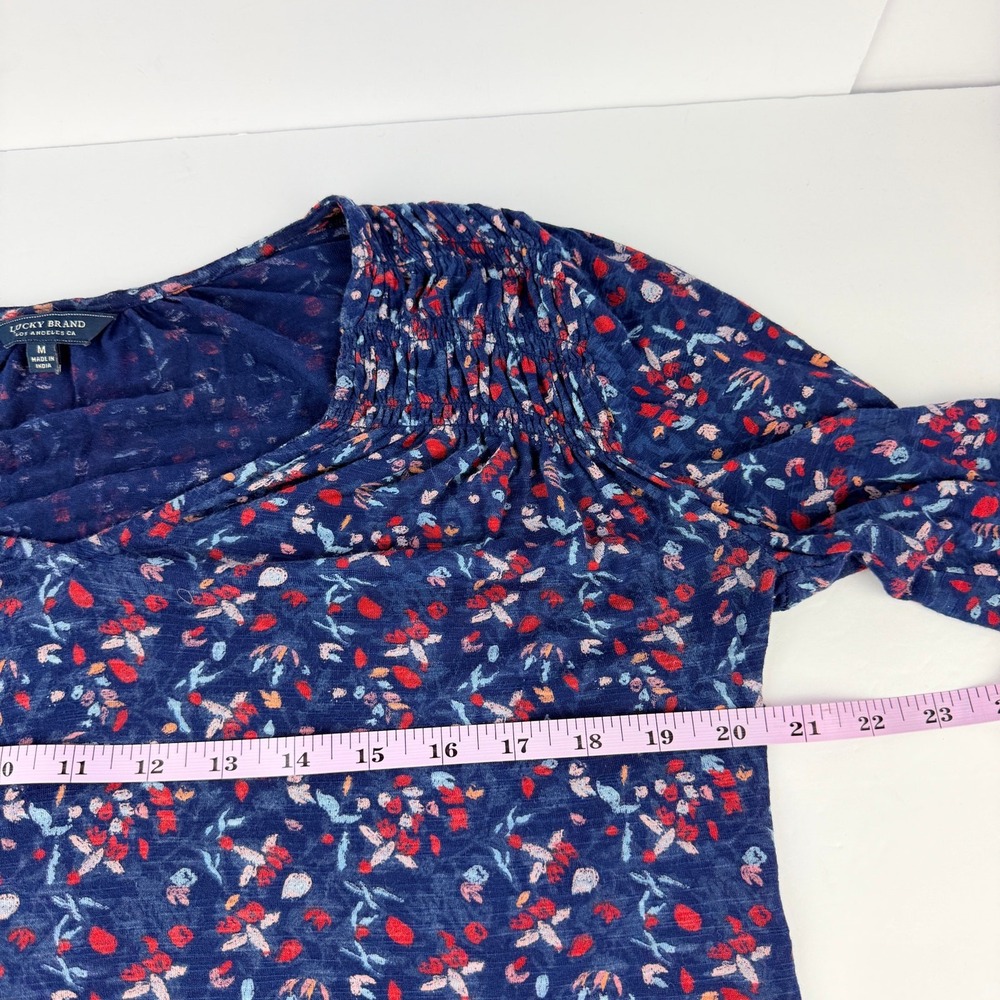 Lucky Brand V-neck Blue Floral Long sleeve Viscose Boho Country Western Top M - Picture 13 of 13